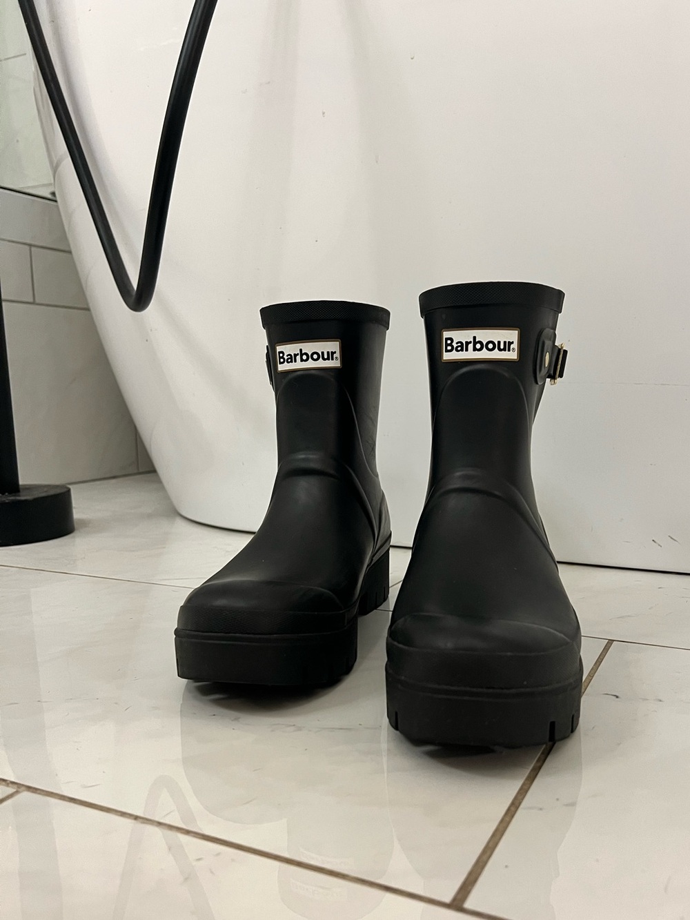 Black Barbour Rain Boots with Gold hardware